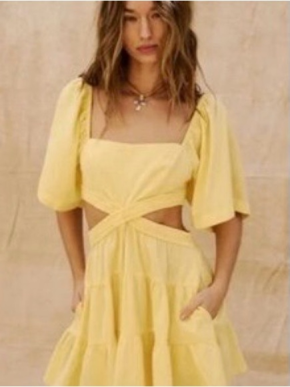 Free People Yellow Cutout Mini Dress